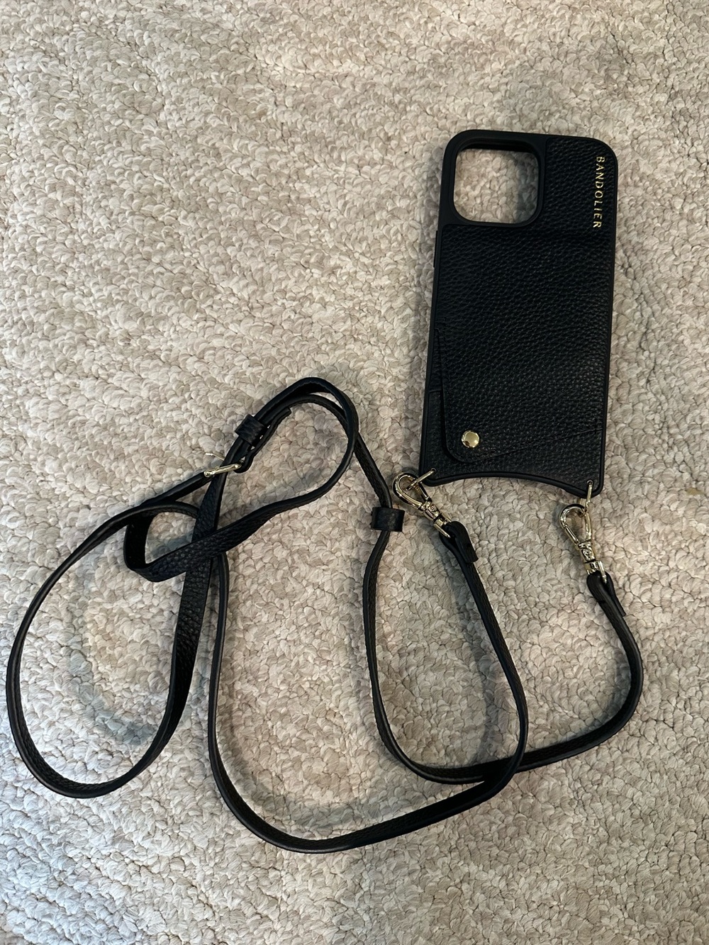 Bandolier black leather iPhone 14 Pro Max phone case crossbody